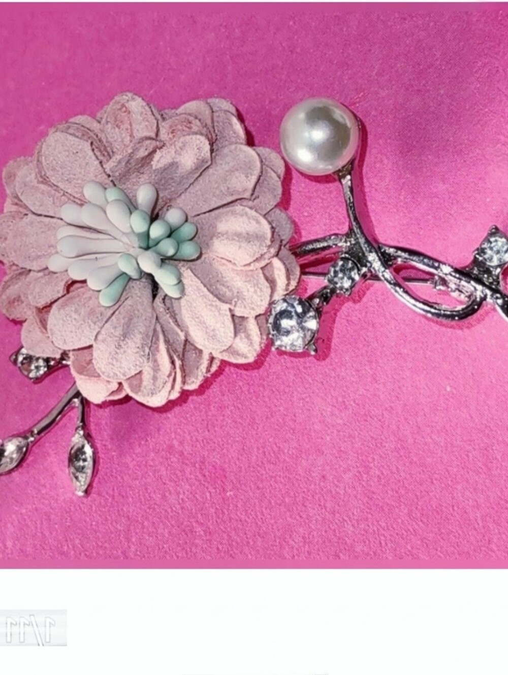 Pastel Pink Flower & Pearl Brooch Accessory made from fabric